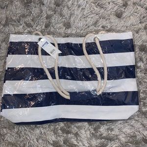 Navy & White Stripped Beach Bag